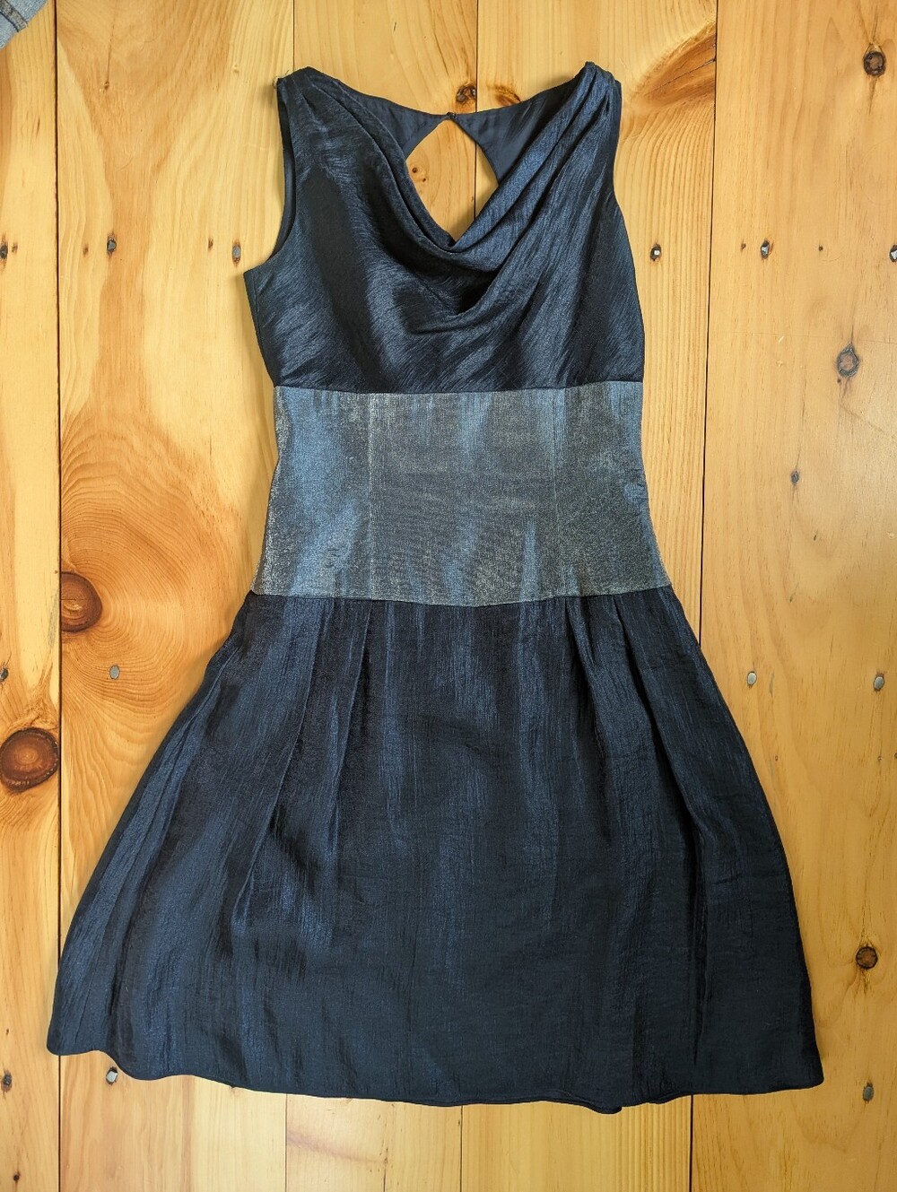 Vintage Navy Blue Two-toned Cowl Neck Dress With Drop Waist - Picture 2 of 7